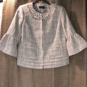 Karl Lagerfeld Cream Frayed Jacket With Pearls Fully Lined Hook And Eye Close